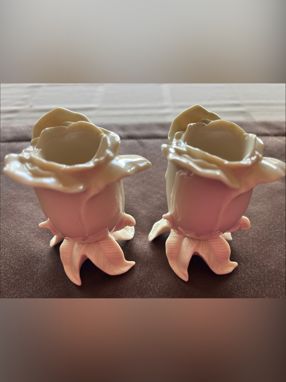 Lenox Pink Porcelain Rose Bud Vases Pair